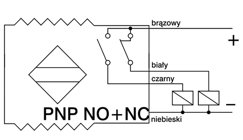 Czujnik indukcyjny PNP z wyjściami NO i NC